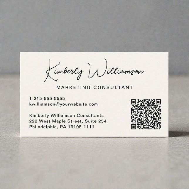 Modern Script QR Code Professional Business Card (Modern Script QR Code Professional Business Card)