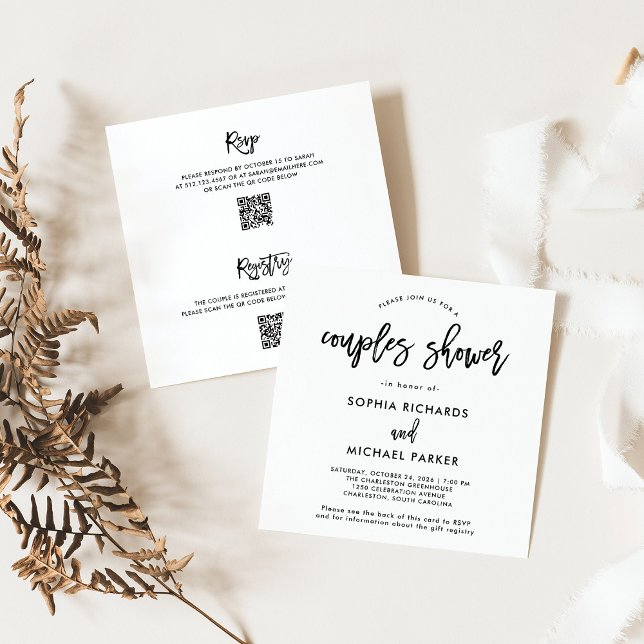 Modern Script QR Code RSVP Registry Couples Shower Invitation (Creator Uploaded)