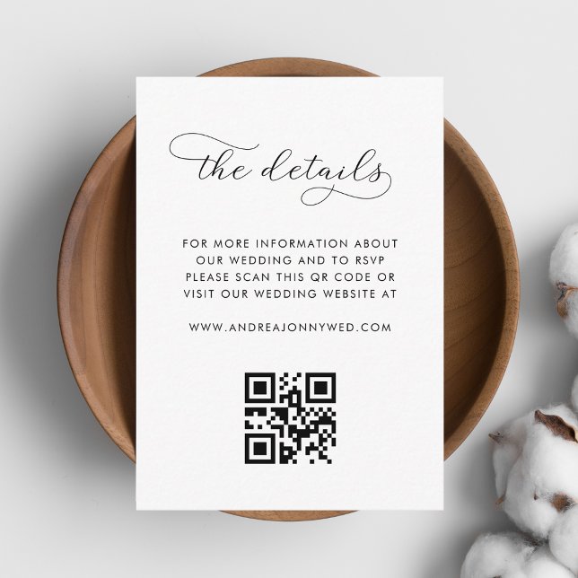 Modern Script & QR Code Simple Wedding Details Enclosure Card (Creator Uploaded)