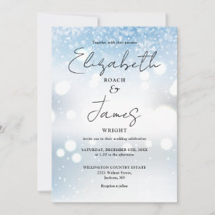 Modern Script QR Code Snowflakes Winter Wedding Invitation