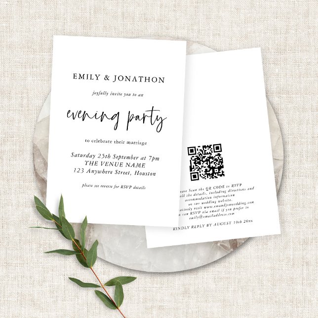 Modern Script QR Code Wedding Evening Party Invita Invitation (Creator Uploaded)