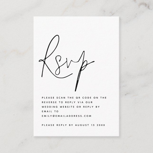 Modern Script QR Code Wedding RSVP  Enclosure Card (Front)