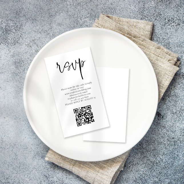 Modern Script QR Code Wedding RSVP Enclosure Card (Creator Uploaded)