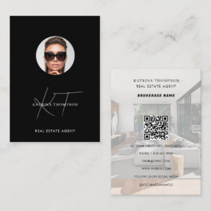 Modern Script Real Estate Photo Realtor QR Code Business Card