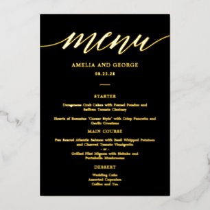 Modern Script REAL FOIL Elegant Menu Card