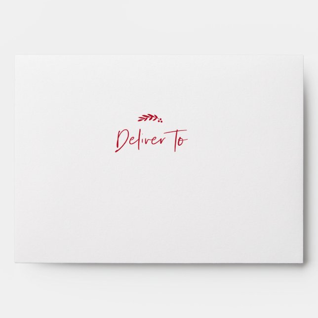 Modern Script Red and White Christmas Holiday Card Envelope (Front)