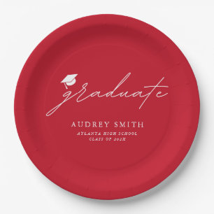 Modern Script Red Graduation Party Napkins Paper Plate