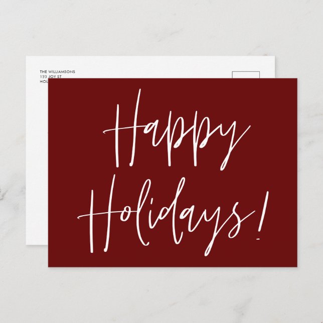 Modern Script Red Happy Holidays Christmas  Holiday Postcard (Front/Back)