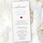 Modern Script Red Heart Welcome Wedding Program<br><div class="desc">This chic wedding program shines with simplicity. Modern typography and gorgeous calligraphy accented by a pretty red heart,  this order of service with a summary of key people on the back is both minimalist and elegant.</div>
