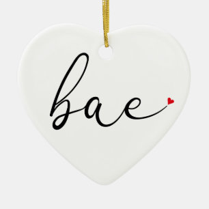Modern Script Red Love Heart Bae Definition Ceramic Ornament