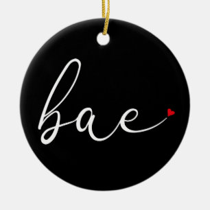 Modern Script Red Love Heart Bae Definition Ceramic Ornament