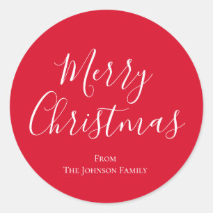 Modern Script Red Merry Christmas Holiday Classic Round Sticker
