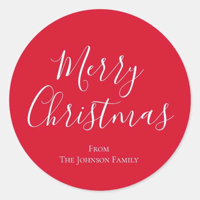 Modern Script Red Merry Christmas Holiday Classic Round Sticker (Front)
