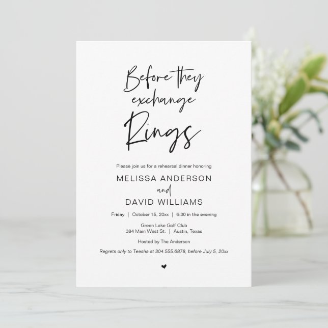 Modern Script, Rehearsal Dinner and Party Invitati Invitation (Standing Front)