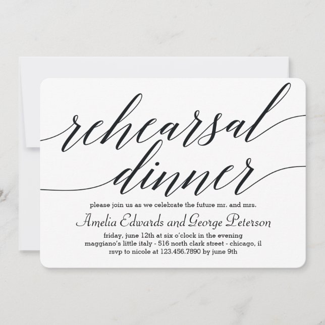 Modern Script Rehearsal Dinner Invitation (Front)