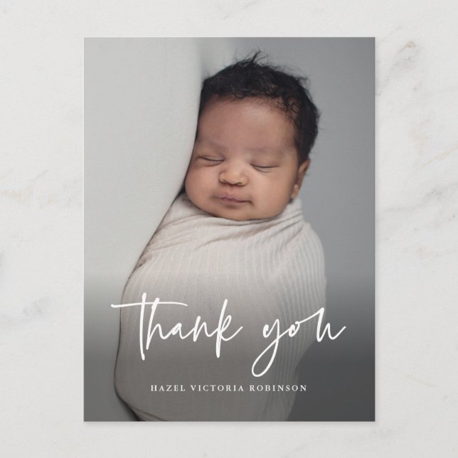 Modern Script Religious Baptism Thank You Postcard (Front)