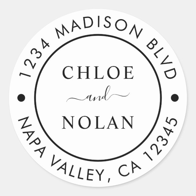 Modern Script Return Address Classic Round Sticker (Front)