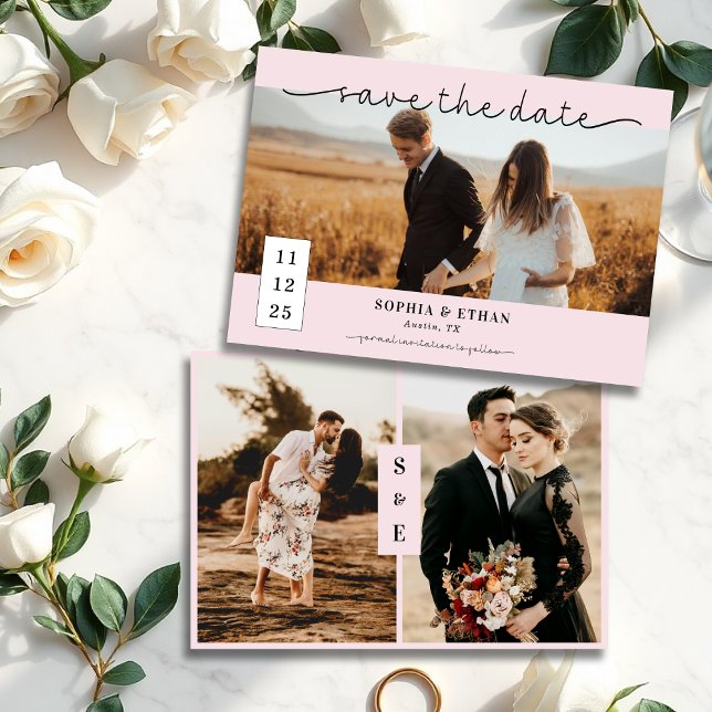 Modern Script Romantic Blush Pink Photo Wedding Save The Date (Creator Uploaded)