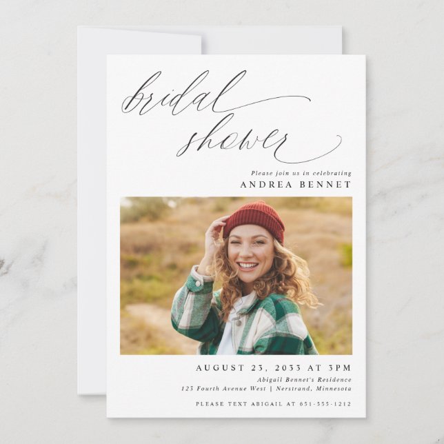 Modern Script Romantic Photo Bridal Shower Invitation (Front)