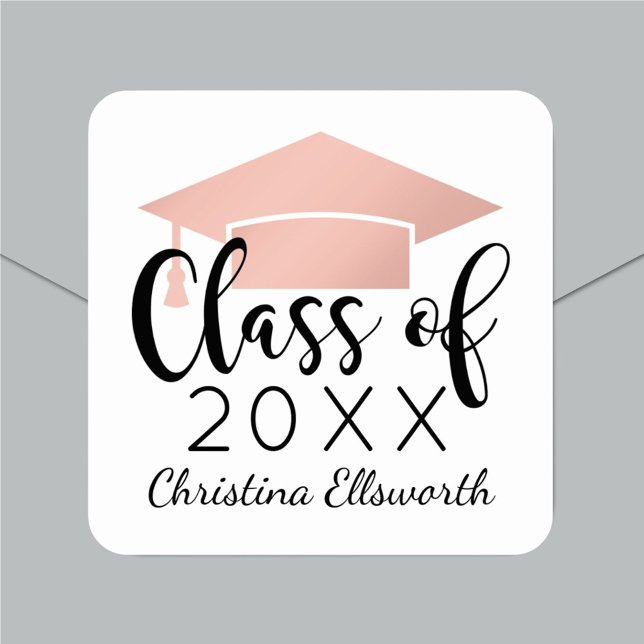 Modern Script Rose Gold 2025 Custom Graduation Square Sticker (Creator Uploaded)