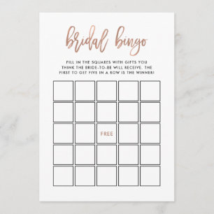 Modern Script   Rose Gold Bridal Shower Bingo Game Invitation