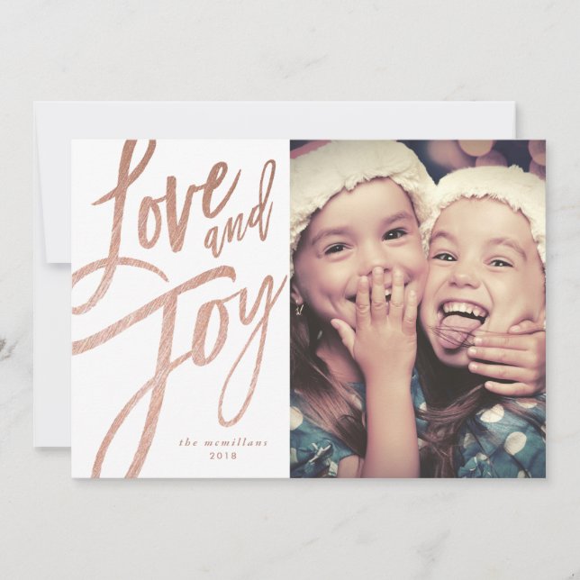 Modern Script | Rose Gold | Holiday Photo Card (Front)