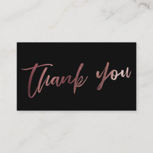 Modern Script Rose Gold on Black Thank You Insert
