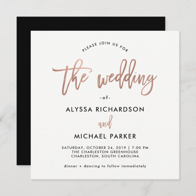 Modern Script | Rose Gold Wedding Invitation (Front/Back)