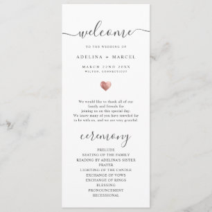 Modern Script Rose Gold Welcome Wedding Program