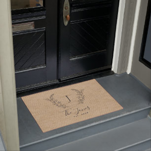 Modern script rustic family custom monogram doormat