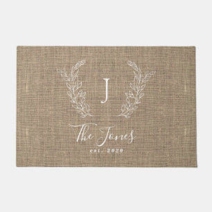Modern script rustic family custom monogrammed doormat