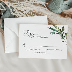 Modern Script Rustic Greenery Wedding RSVP Card