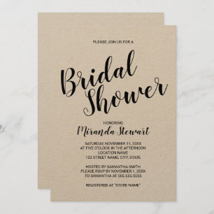 Modern Script Rustic Kraft Paper Bridal Shower Invitation