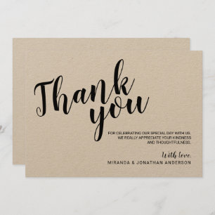 Modern Script Rustic Kraft Paper Wedding Thank You Invitation
