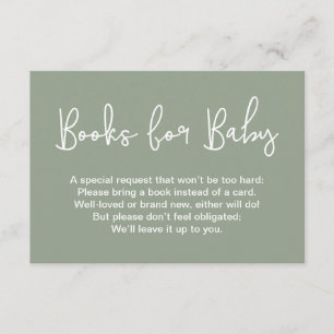 Modern Script Sage Green Baby shower Book Request Invitation