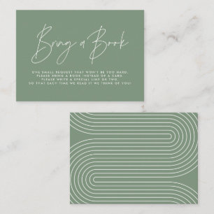 Modern script sage green baby shower bring a book  card