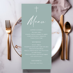 Modern Script Sage Green Baptism Menu