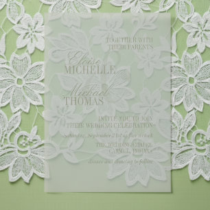 Modern Script Sage Green Formal Wedding Vellum Invitations