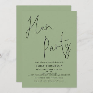 Modern Script Sage Green Hen Party Invitation