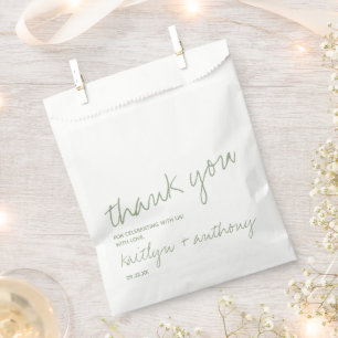 Modern Script Sage Green Minimalistic Wedding Favour Bag