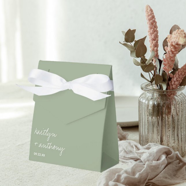 Modern Script Sage Green Minimalistic Wedding Favour Box (Creator Uploaded)