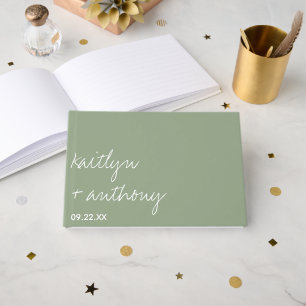 Modern Script Sage Green Minimalistic Wedding Guest Book