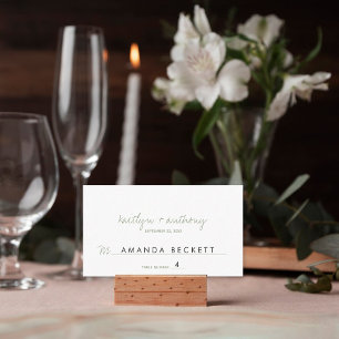 Modern Script Sage Green Minimalistic Wedding Place Card