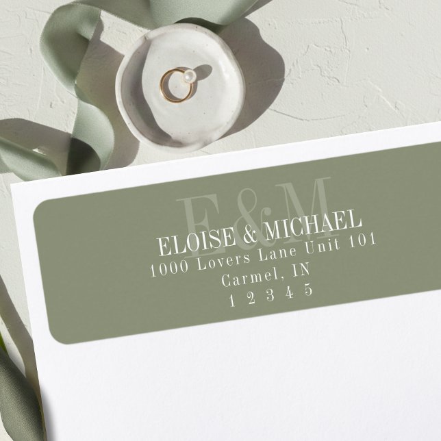 Modern Script Sage Green Monogram Wedding Return Address Label (Modern Script Sage Green Monogram Wedding Label
)