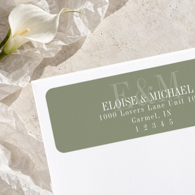 Modern Script Sage Green Monogram Wedding Return Address Label (Modern Script Sage Green Monogram Wedding Label)