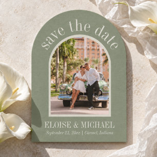 Modern Script Sage Green Wedding Arch Photo Save The Date