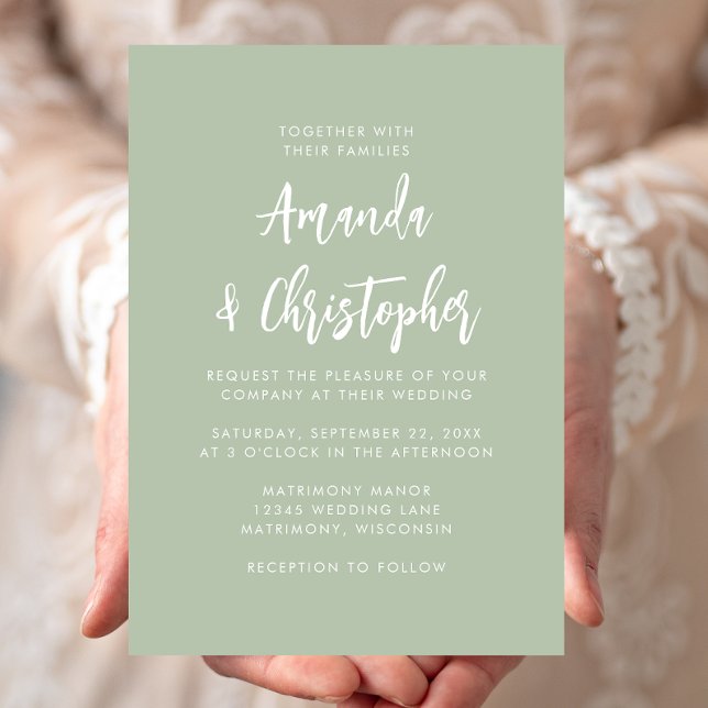Modern Script Sage Green Wedding Invitation (Creator Uploaded)