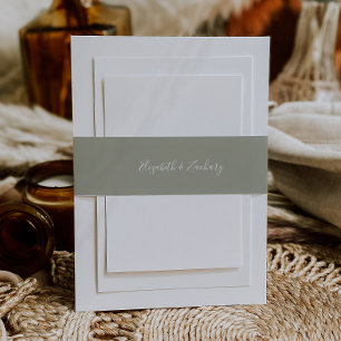 Modern Script Sage Green Wedding Invitation Belly Band