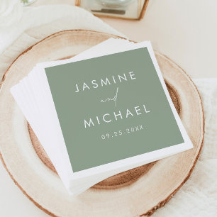 Modern Script Sage Green Wedding Napkin