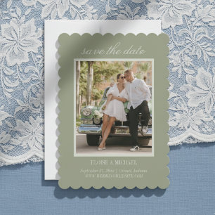 Modern Script Sage Green Wedding Photo Save The Date